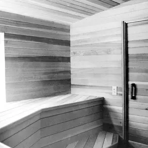 Dan Hisel, mirrored sauna, Cadyville Sauna, Cadyville, blend in the forest, cedar wood,