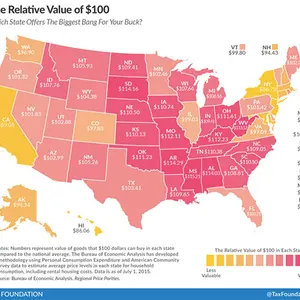 the relative value of 100 dollars by state