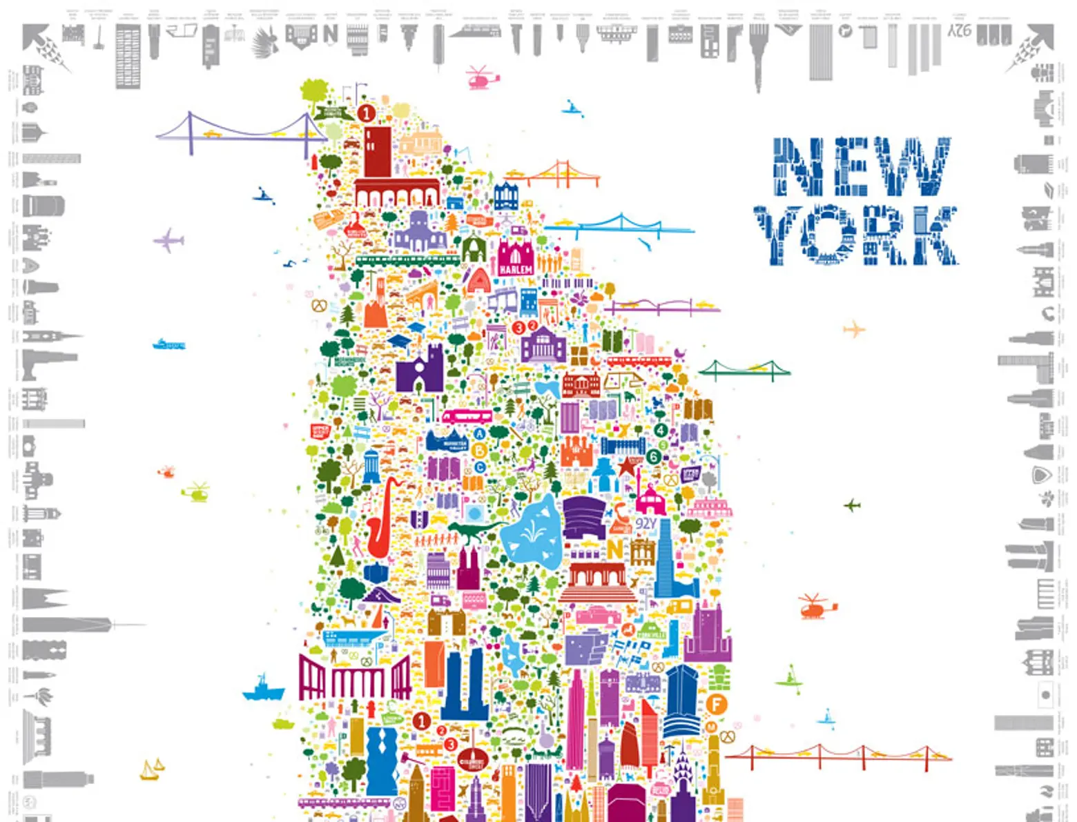 Whimsical Map Colorfully Details 400+ New York Icons