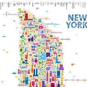 Alfalfa Studio Iconic New York Map Poster, Alfalfa Studio, Iconic New York Map Poster, new york landmarks poster