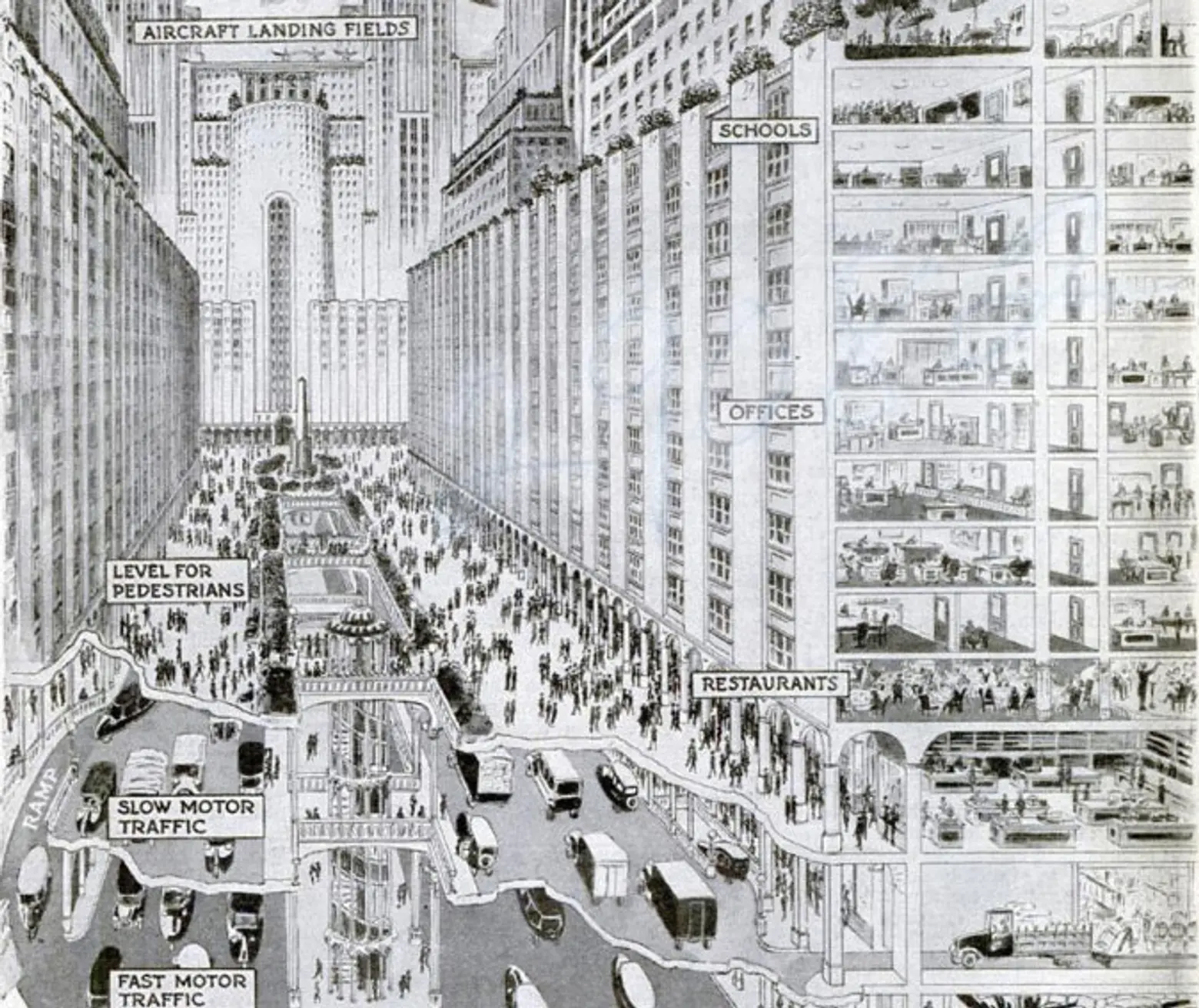 1920s Popular Science Illustration Stacks the Future American City Like a Layered Cake