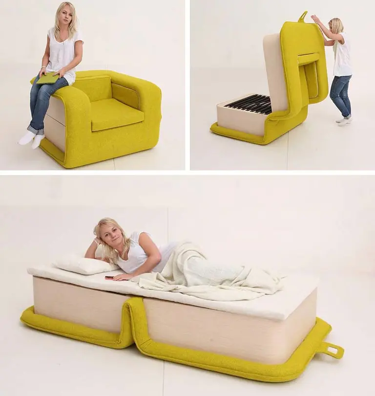 Designer Elena Sidorova’s fLOP Armchair Opens Like a Book Into a Twin Bed