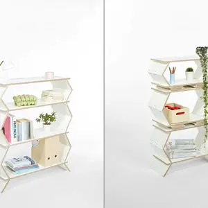 Meike Harde, pop-up shelf, Stockwerk, adaptable furniture, flat pack shelf, German design, piano hinges, folding furniture