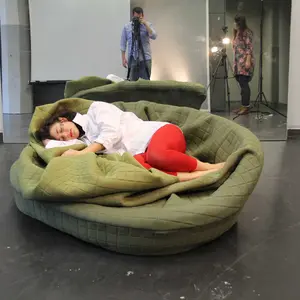 Hannah Ernsting, cuddly sofa, Moody Nest, Frankfurt, German design, hibernating furniture, soft design, warm design, sofa, pouf, blanket,