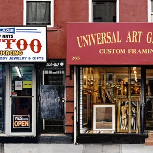 VILLAGE BODY ARTS TATTOO and UNIVERSAL ARTS GALLERY, NYC signage