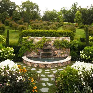 Janice Parker Landscape Architects, majestic home, Hudson River Estate, Edible Gardens, Hudson River, Creeping Thymus, NYC aqueduct, fountain,