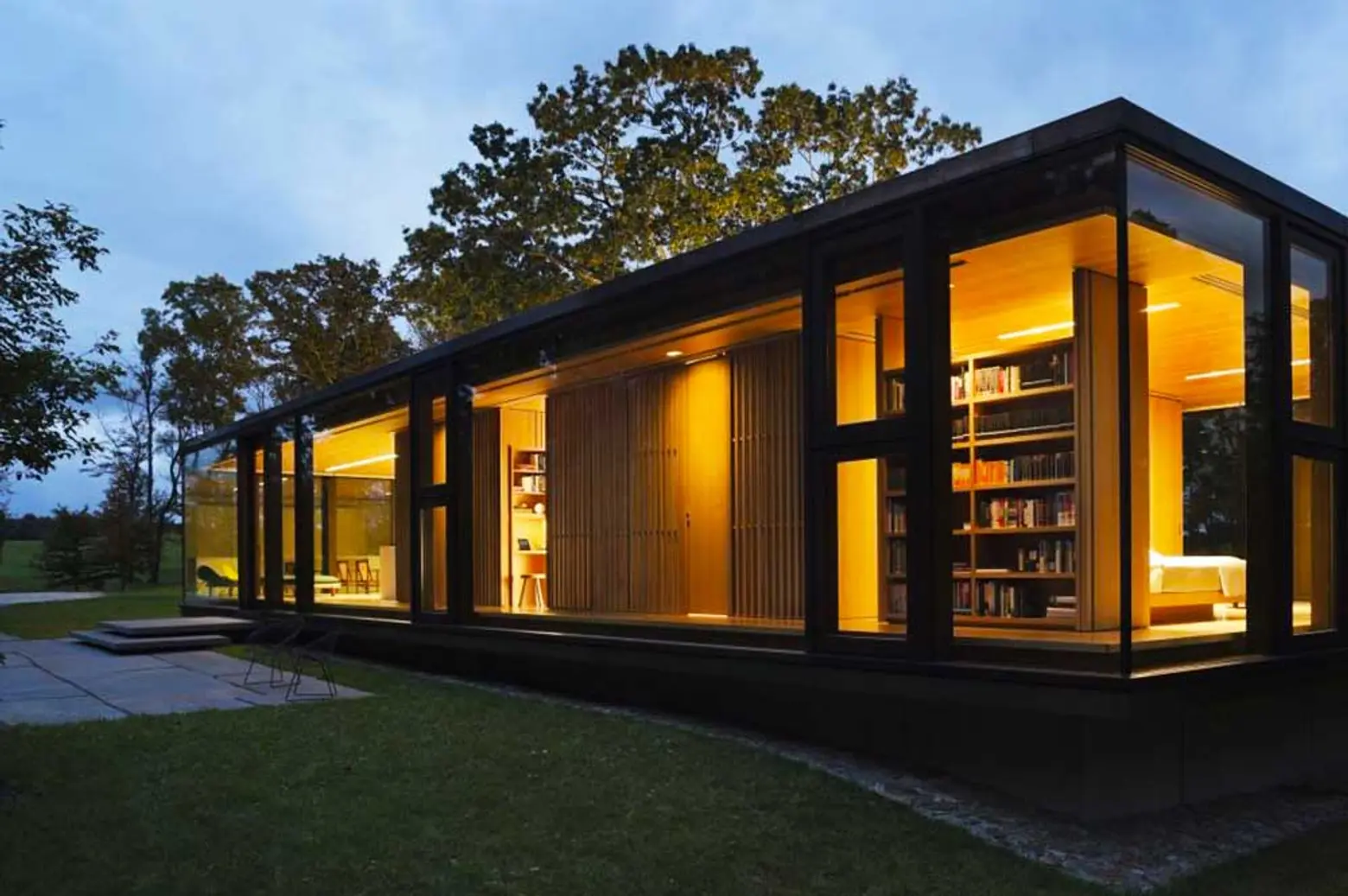 Arjun Desai, Katherine Chia, Desai/Chia, sustainable home, modernist home, LM Guest House, Arup, Couchette car, geothermal energy, radiant floors, motorized solar shading, photovoltaic panels, rainwater collection, Dutchess County, prefabricated windows,