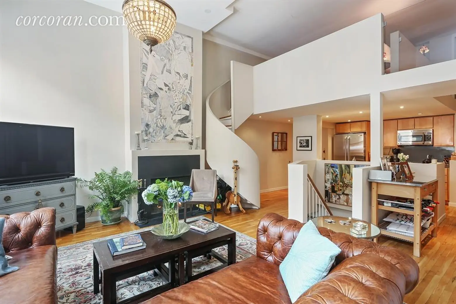 Lofty Park Slope Co-op Boasts Double-Height Ceilings and a Spiral Staircase