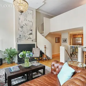 302 5th Avenue, park slope, loft, living room, spiral staircase