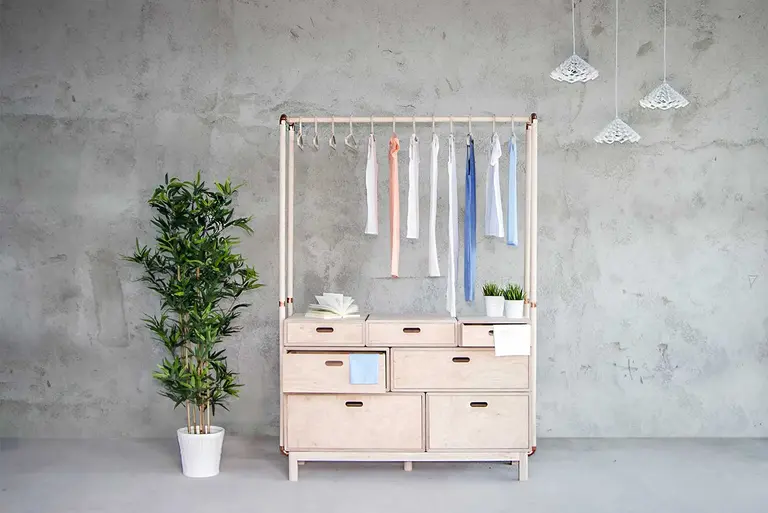 Wood and Copper Wardrobe Provides a Streamlined Alternative to Bulky Dressers