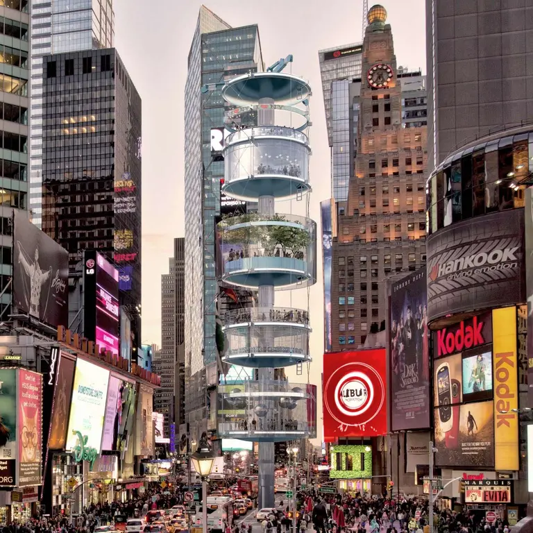 100architects Propose a Vertical Park Made of Stacked Glass Pods for Times Square