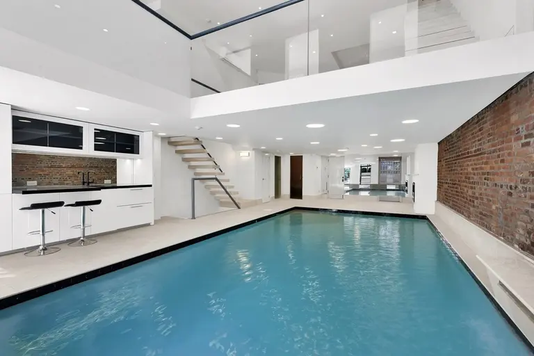 $12M Chelsea Townhouse Has a 30-Foot Saltwater Pool in the Living Room and a Two-Story Waterfall