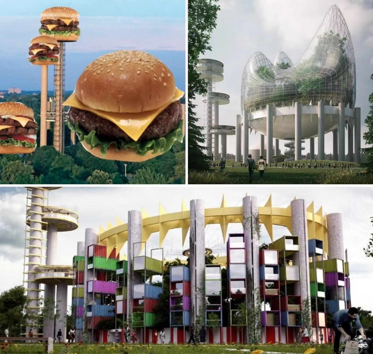 Competition Reimagines New York State Pavilion As a Cheeseburger Museum, Hanging Meadow
