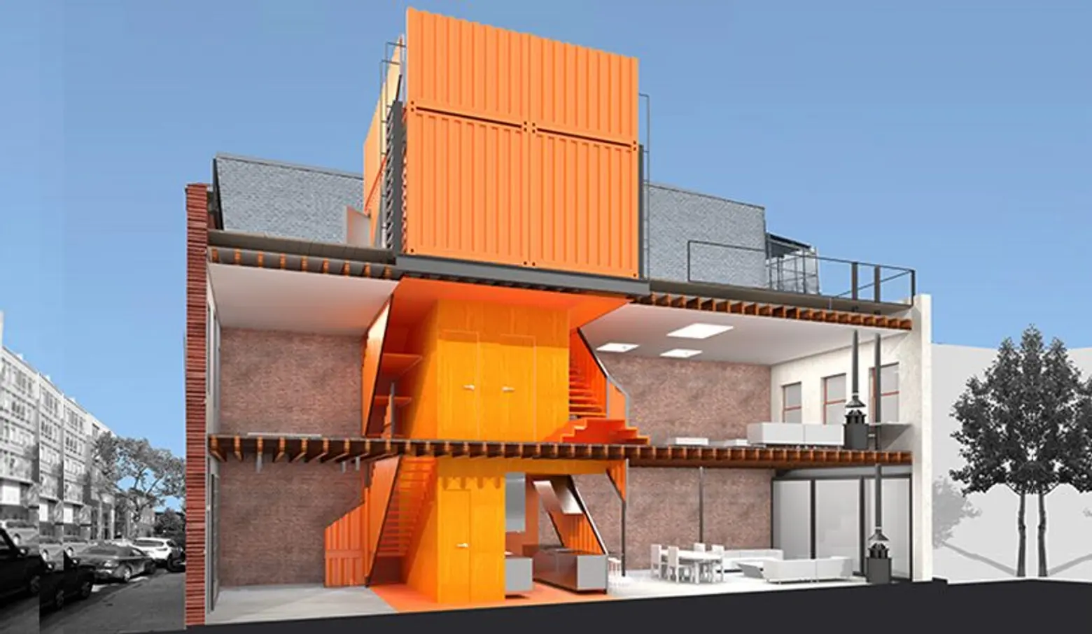 LOT-EK shipping container brooklyn carraige house, shipping container architecture, lot-ek, lot-ek nyc