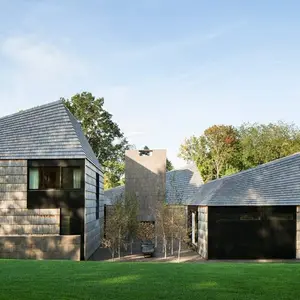 Bates Masi + architects, wooden home, Underhill, Quaker inspiration, Matinecock, gable roof home, interconnected pavilions