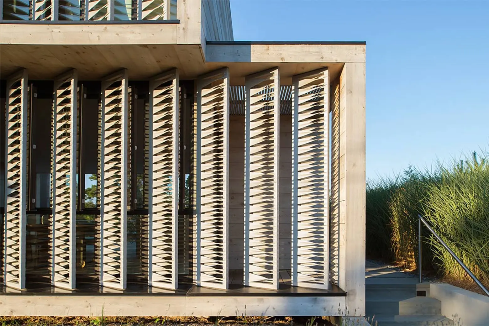 Bates + Masi Architects, canvas facade, Amagansett Dunes, canvas louvers, concrete home, marine breeze as ventilation, passive house,