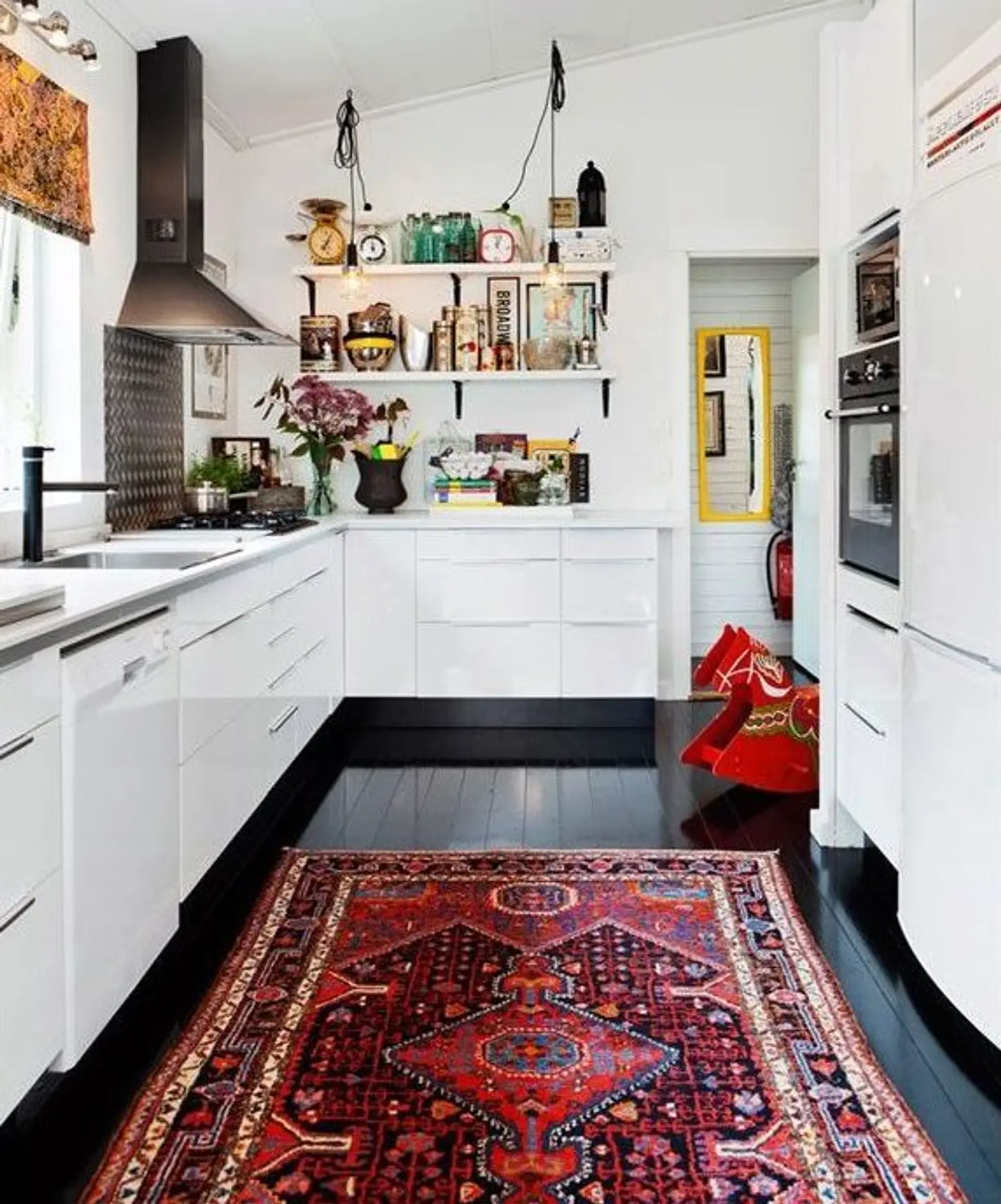 vintage oriental rug in kitchen