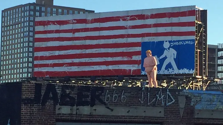Naked Trump statue returns, spotted near Holland Tunnel