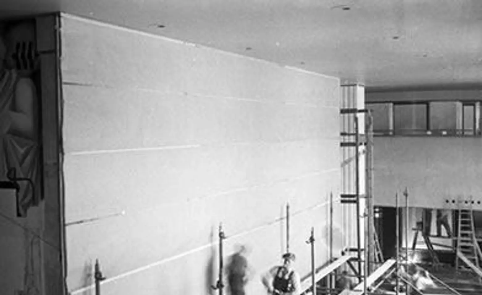 Rivera Diego's mural covered by workmen at Rockefeller Center 1934. Photo by Lucienne Bloch, Diego's assistant at the time