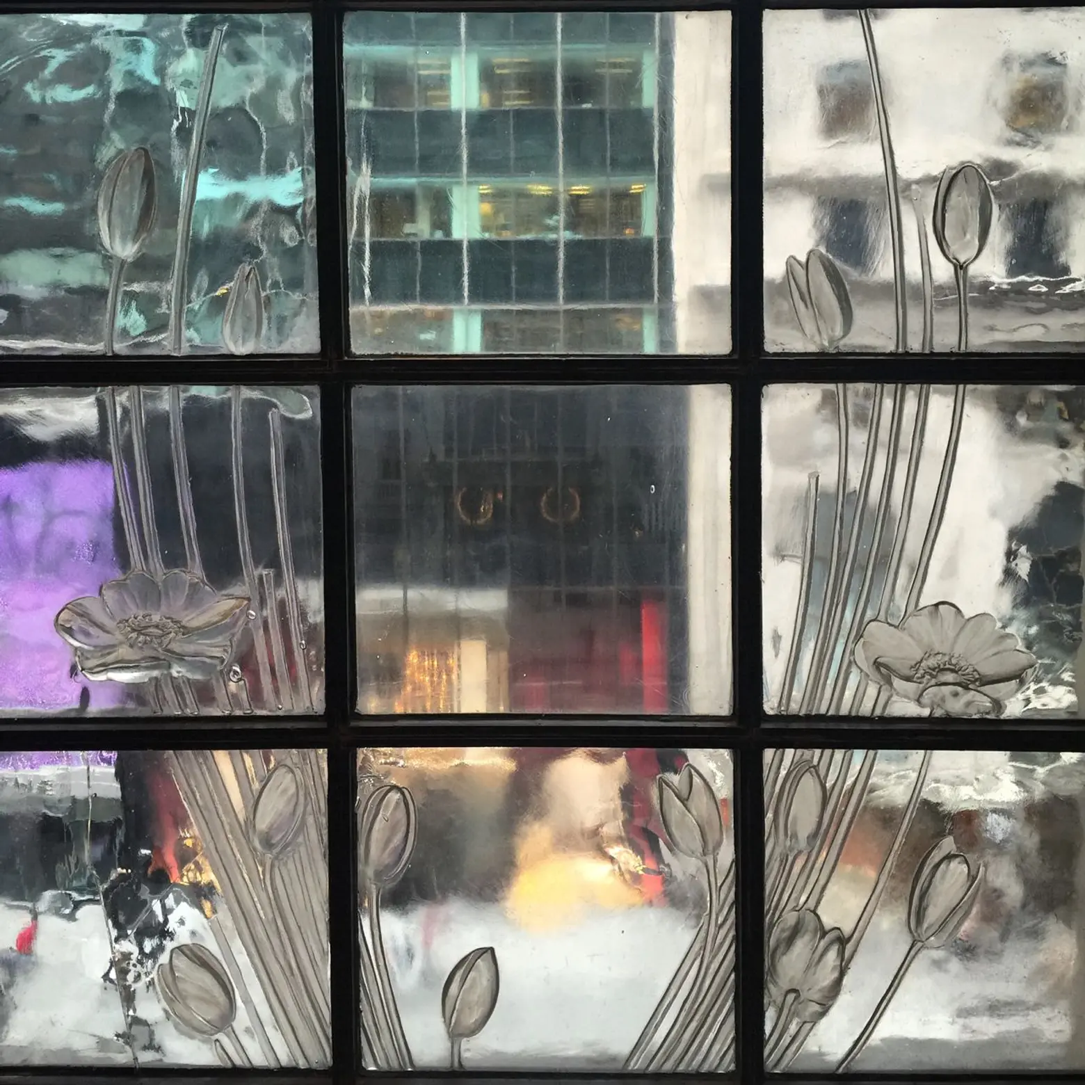 Rene Lalique window of Henri Bendel store, looking out over Fifth Avenue (2015)