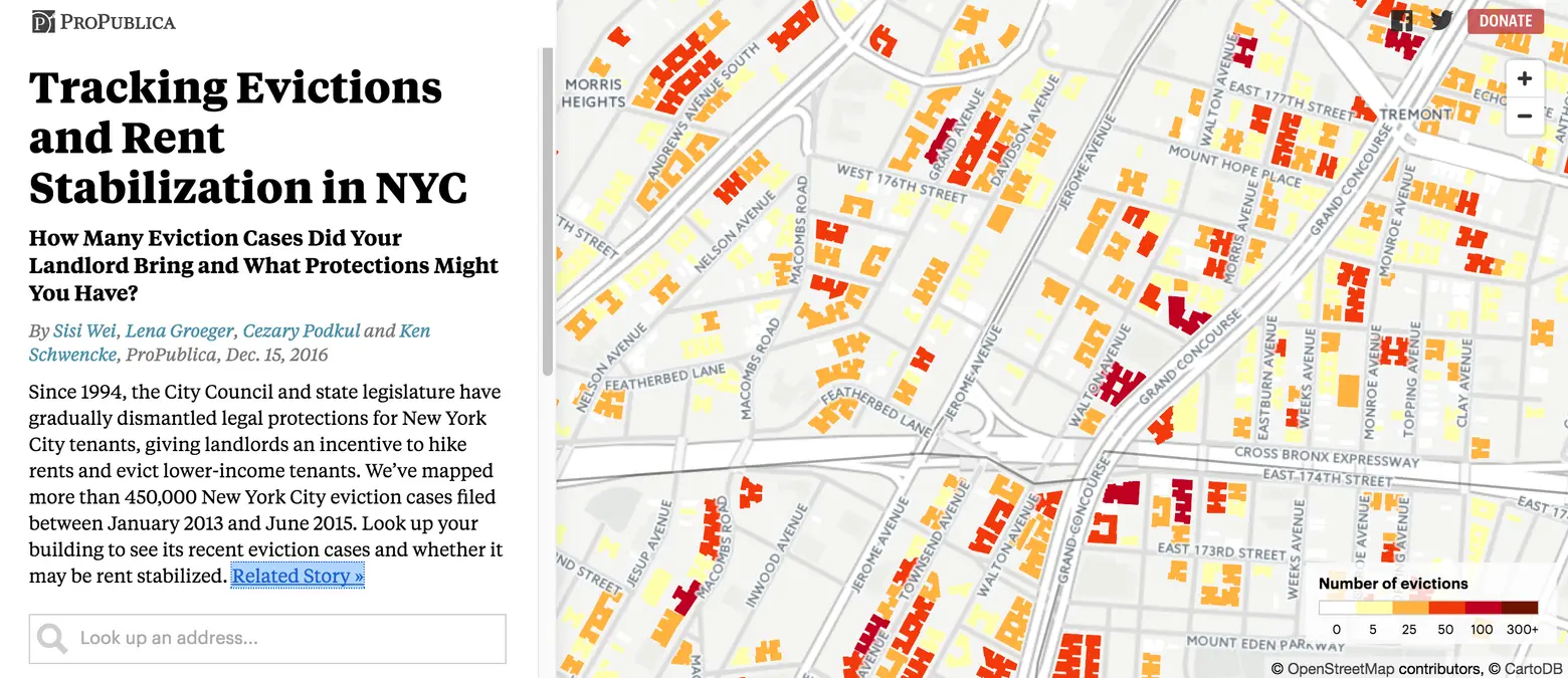 Map highlights the correlation between evictions and rent stabilization loss in NYC