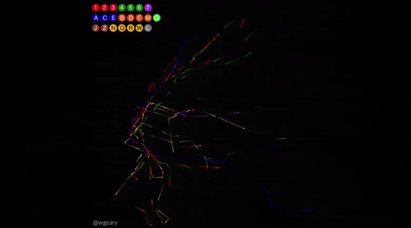 Watch 24 hours of NYC subway activity in one hypnotizing map