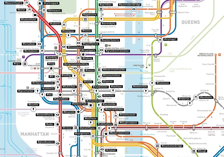 Mapping NYC subway stops according to their most popular Instagram hashtags