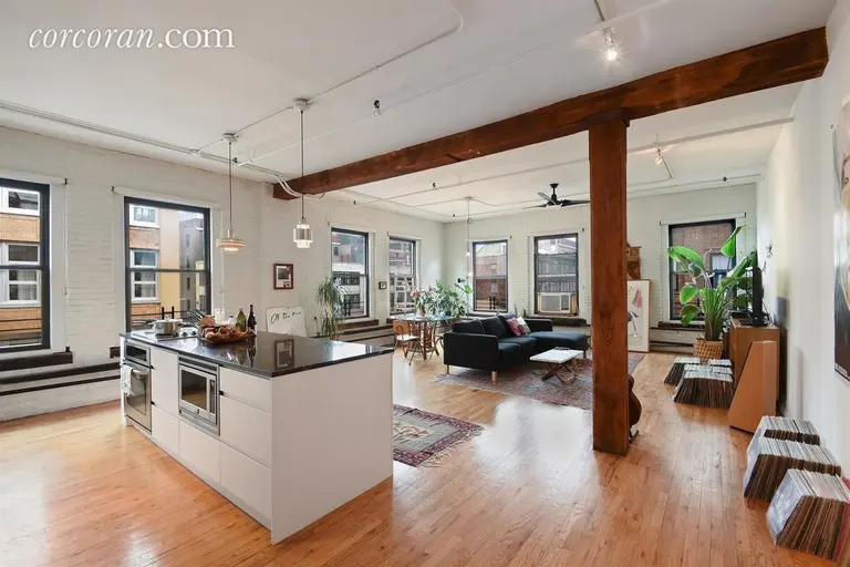 This bold corner loft will remind you of Williamsburg’s early artist outpost days