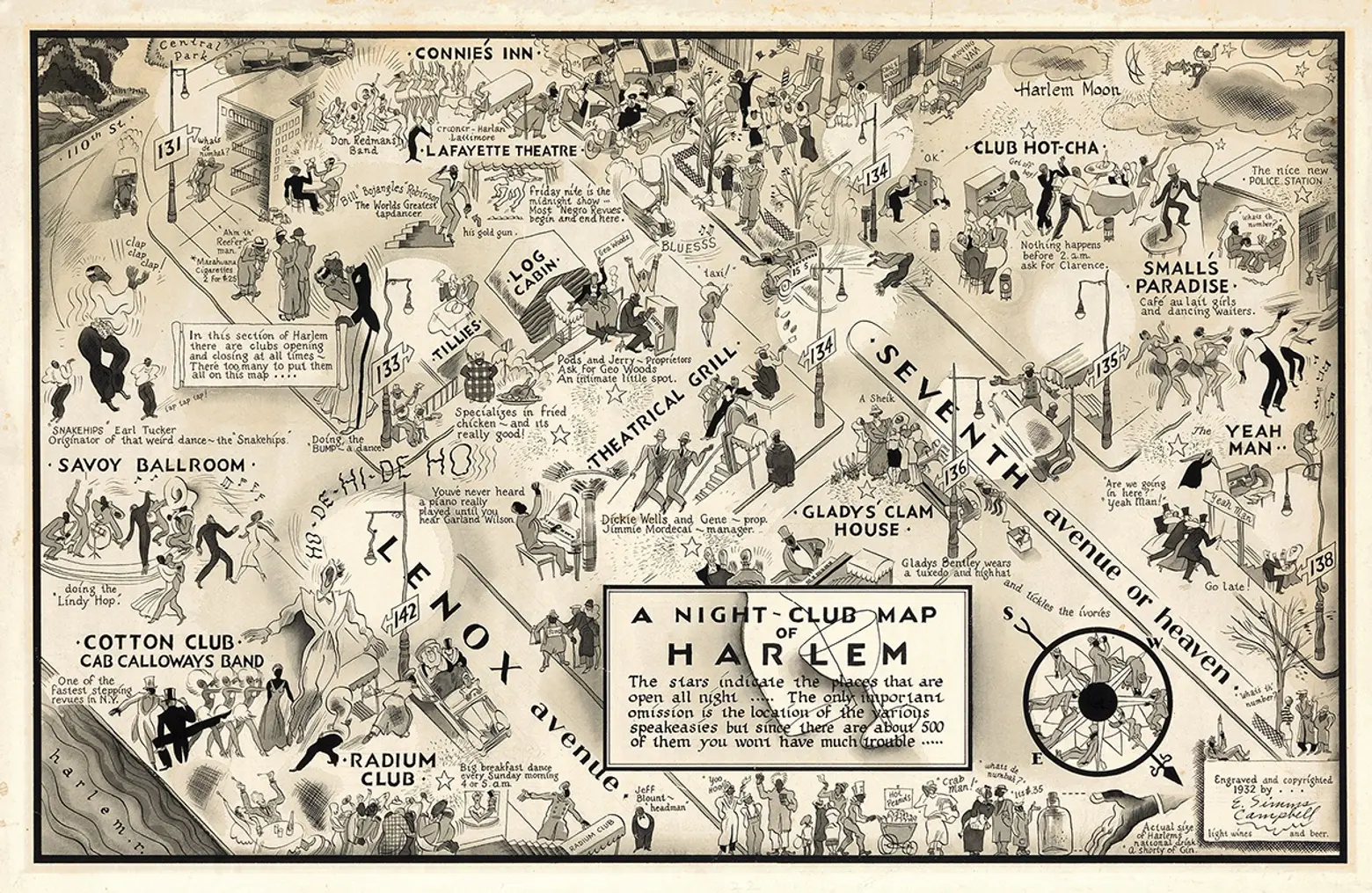 Harlem Renaissance, Map of Harlem 1932, nightlife harlem