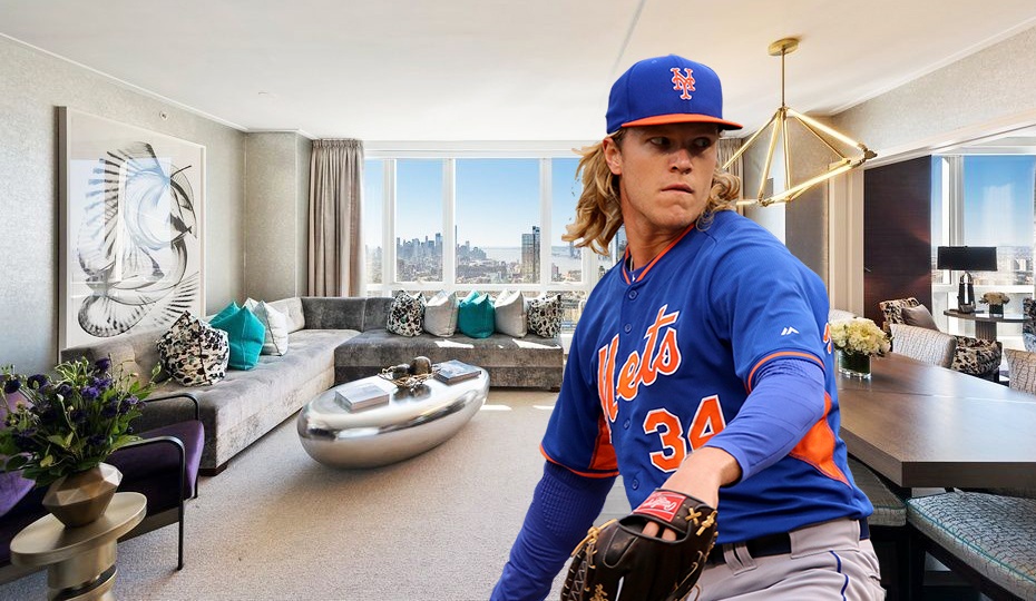 Women's New York Mets #34 Noah Syndergaard Gray With Pink Mother's