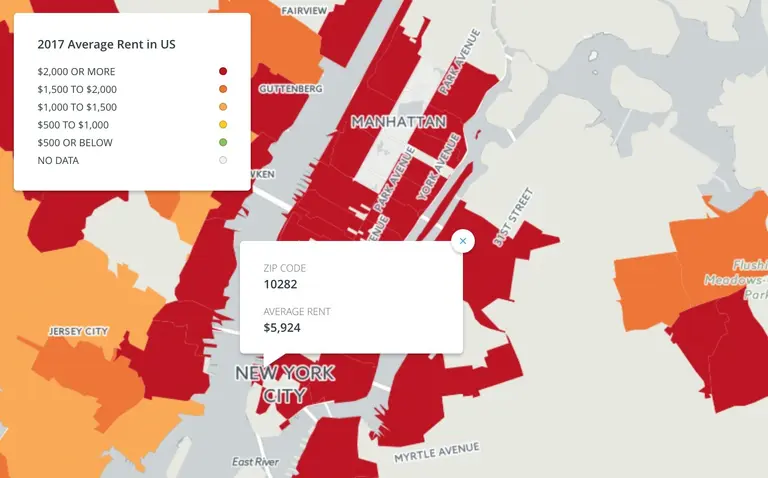 MAP: Battery Park City is the country’s most expensive zip code for renters