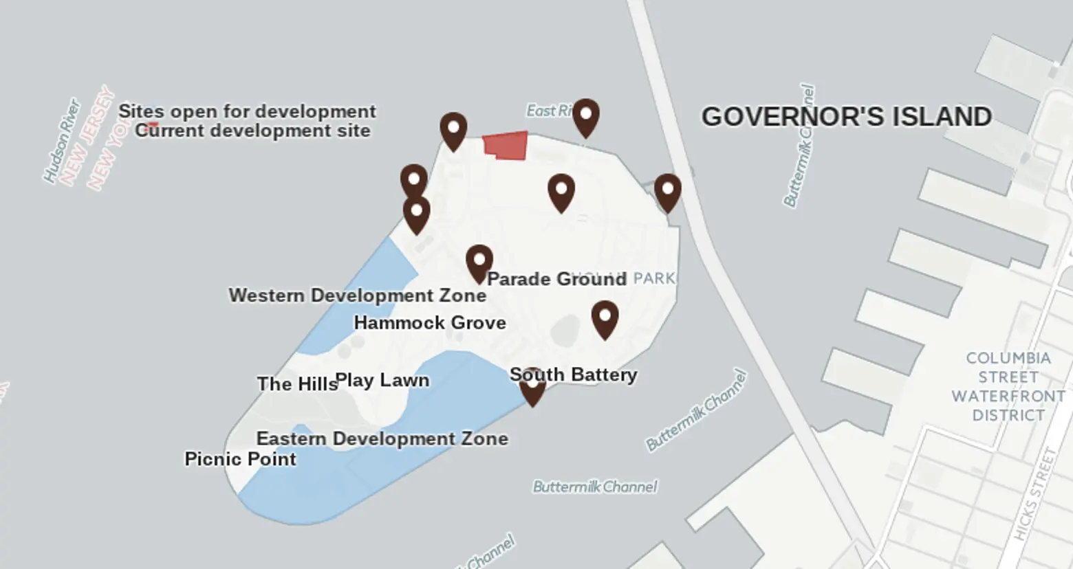 governors island, map, governors island development