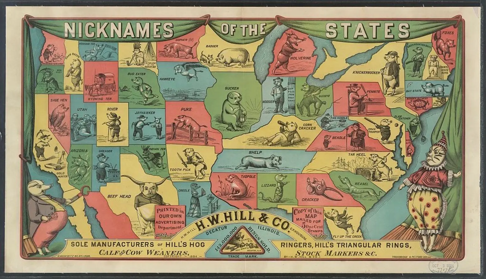 No state is spared a roasting in this 19th-century nickname map