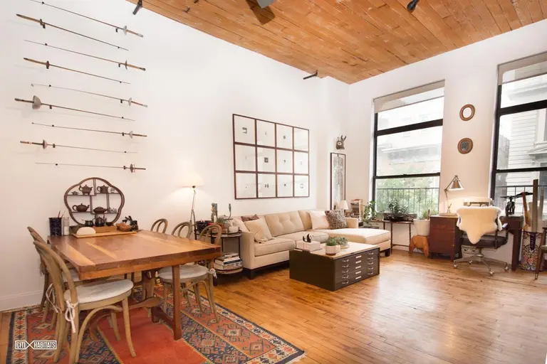 $4,500/month Williamsburg loft is lined with a 13-foot, raw plank ceiling