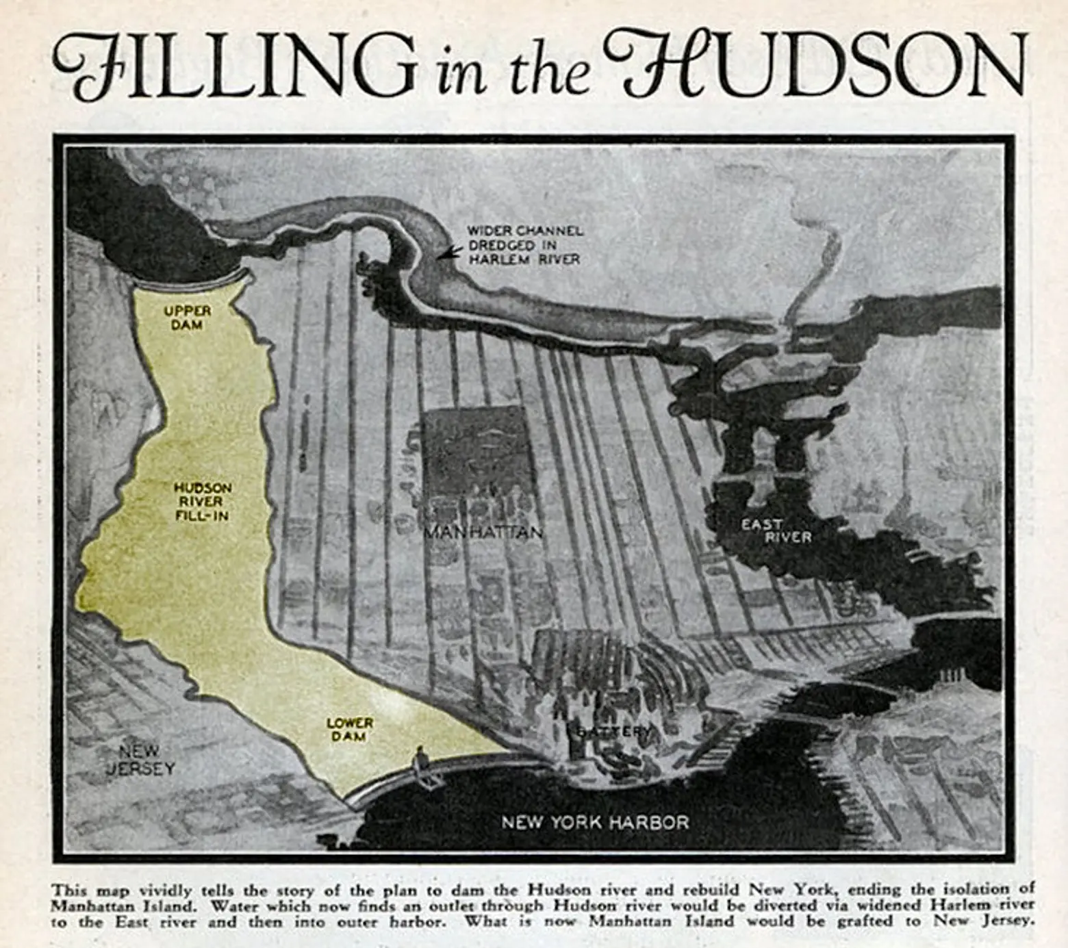 A 1934 engineer’s plan fills in the Hudson River for traffic and housing