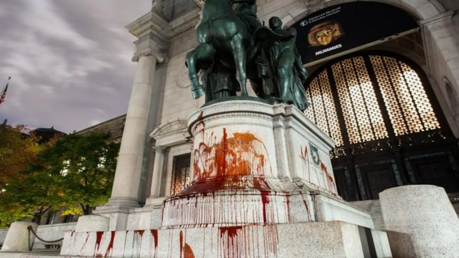 Statue of Teddy Roosevelt outside Natural History Museum vandalized with red paint