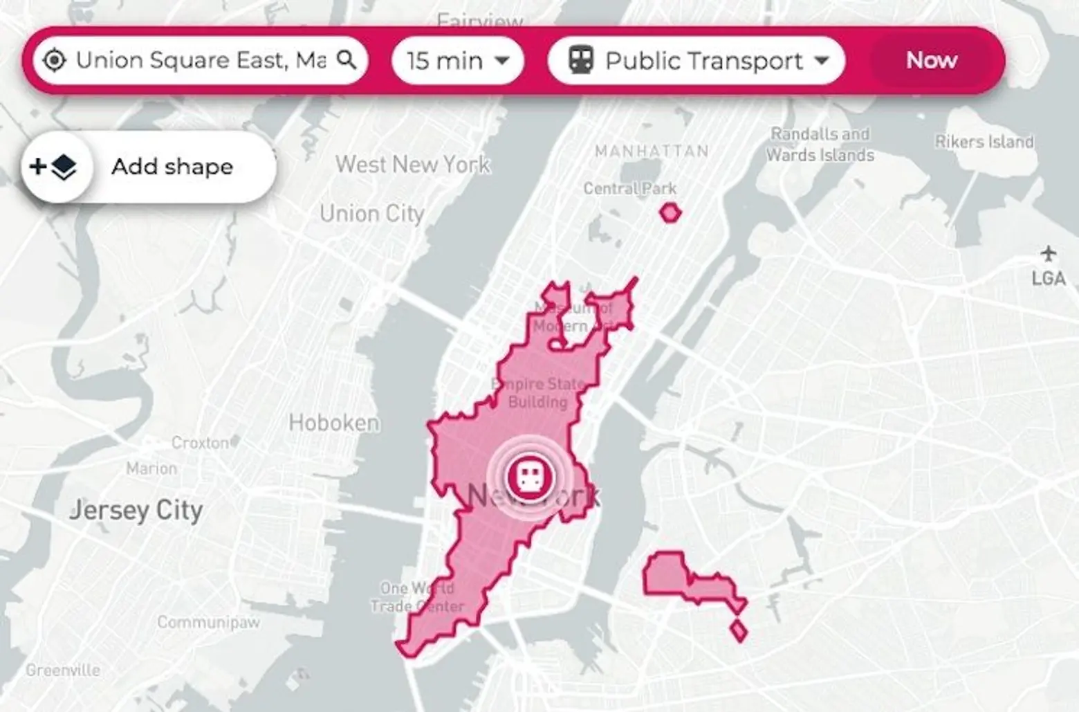 This map tells you how far you can walk, bike, drive or ride public transit in a set amount of time