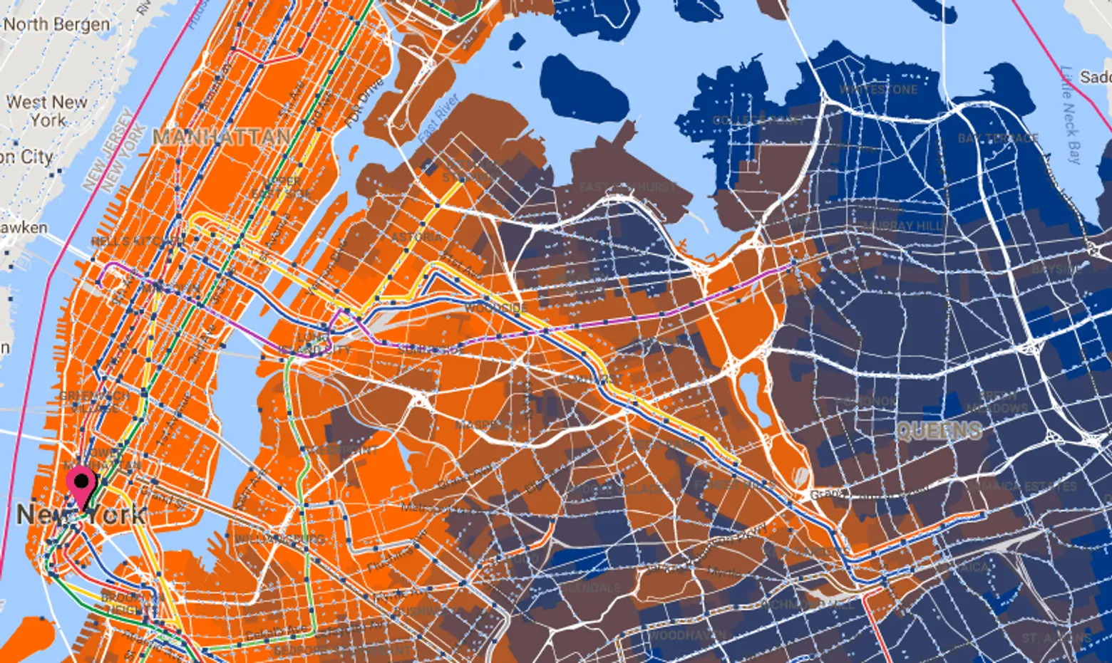 Interactive map identifies the New York City neighborhoods most underserved by transit