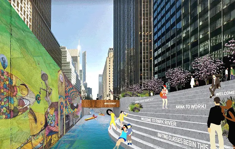 Finalists for Park Avenue design contest propose an artificial mountain and a river for kayak commutes
