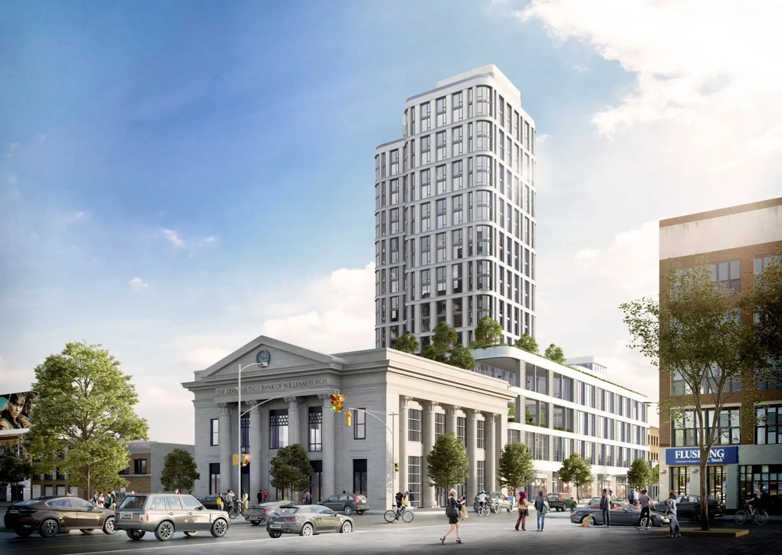 Williamsburg’s Dime Savings Bank restoration and new residential tower get LPC approval