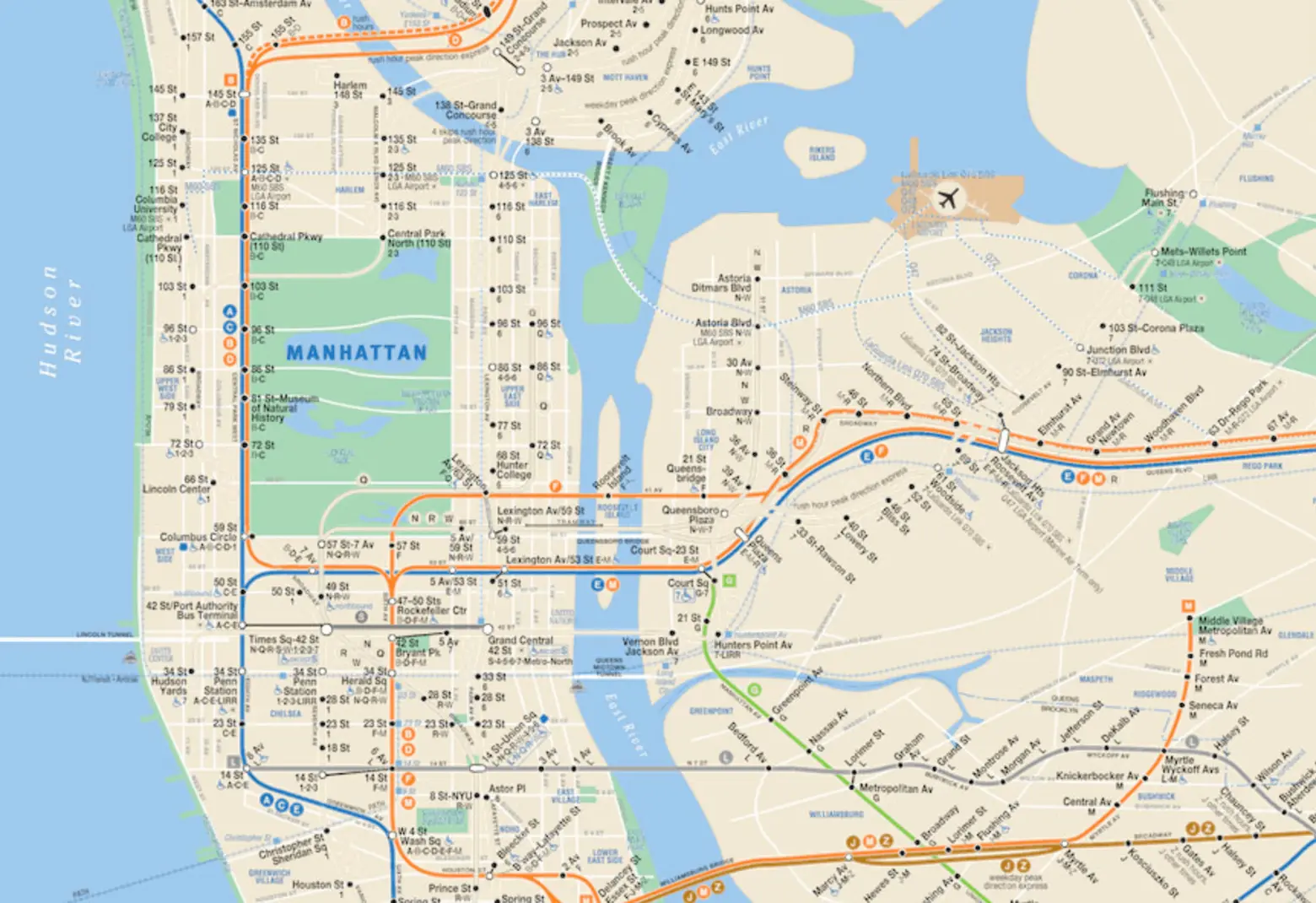 The Real MTA map shows only the subway lines that are currently functioning