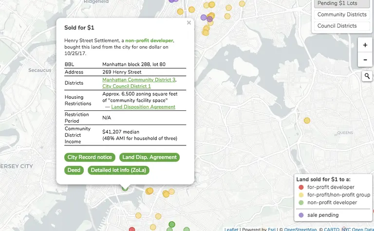 This map shows you the vacant lots in NYC that were sold by the city for $1