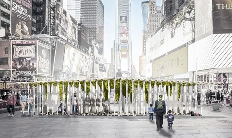 An eco-conscious pavilion made of scaffolding and moss could bloom in Times Square
