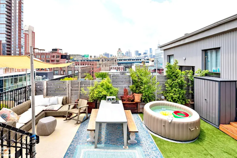 $7,000/month Dumbo triplex makes a splash with rustic details–and a rooftop beach