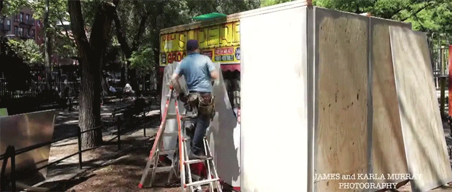 VIDEO: See ‘Mom-and-Pops of the Lower East Side’ sculpture being installed in Seward Park
