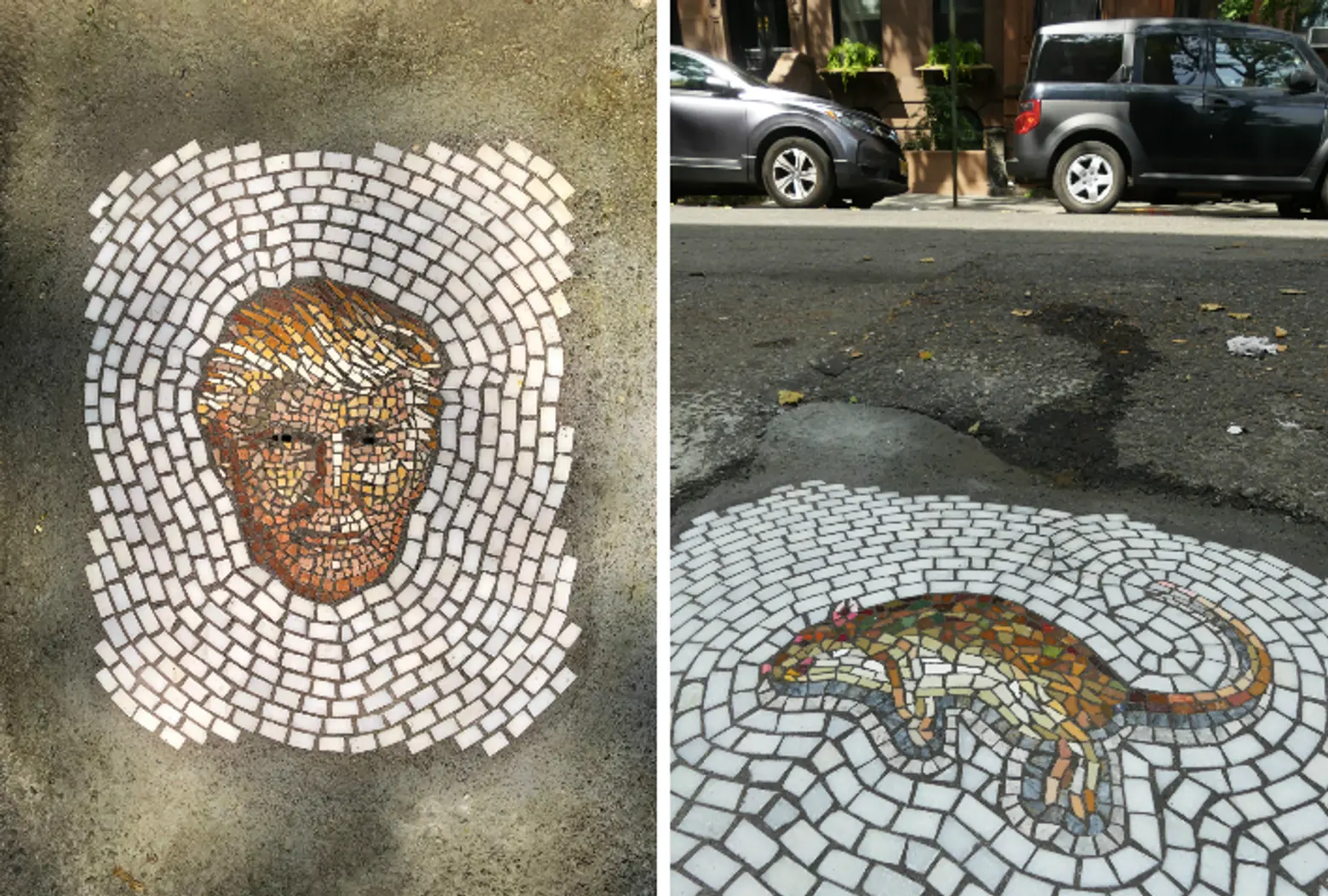 Meet the man filling potholes with mosaics of NYC vermin (and Donald Trump)