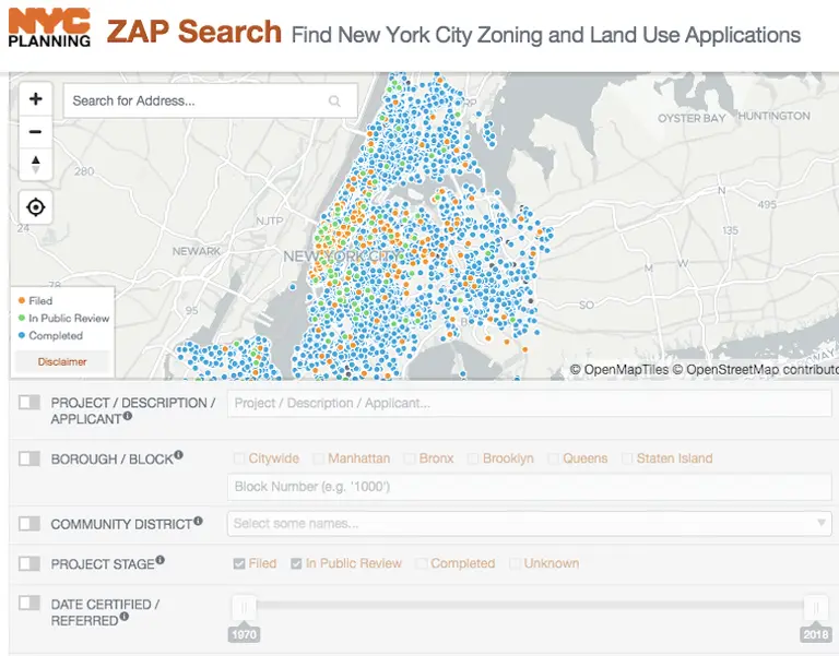 New map from NYC Planning displays all zoning and land use applications dating back to 1970