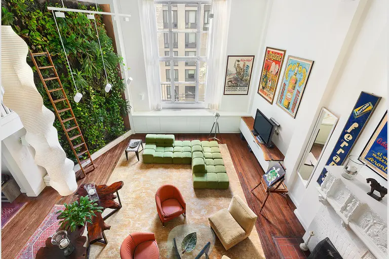 For $16K a month, this unique Lincoln Square loft has a double-height plant wall in the living room