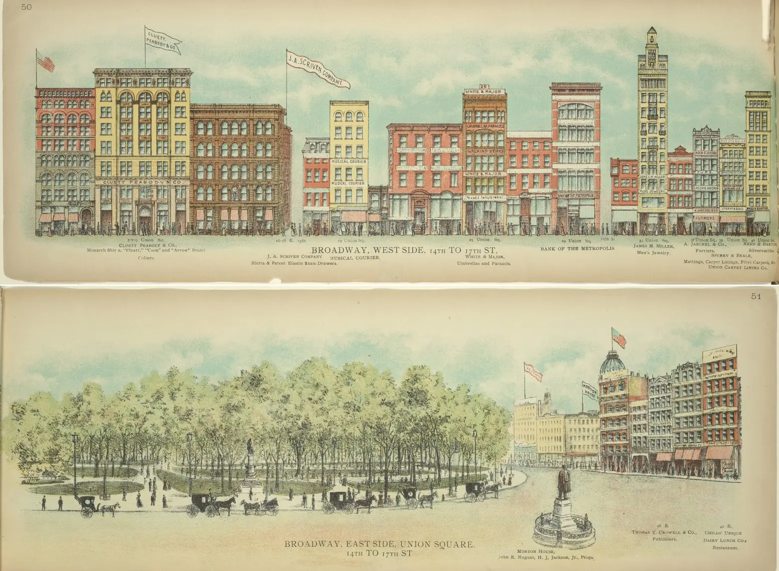 This block-by-block drawing shows Broadway in 1899