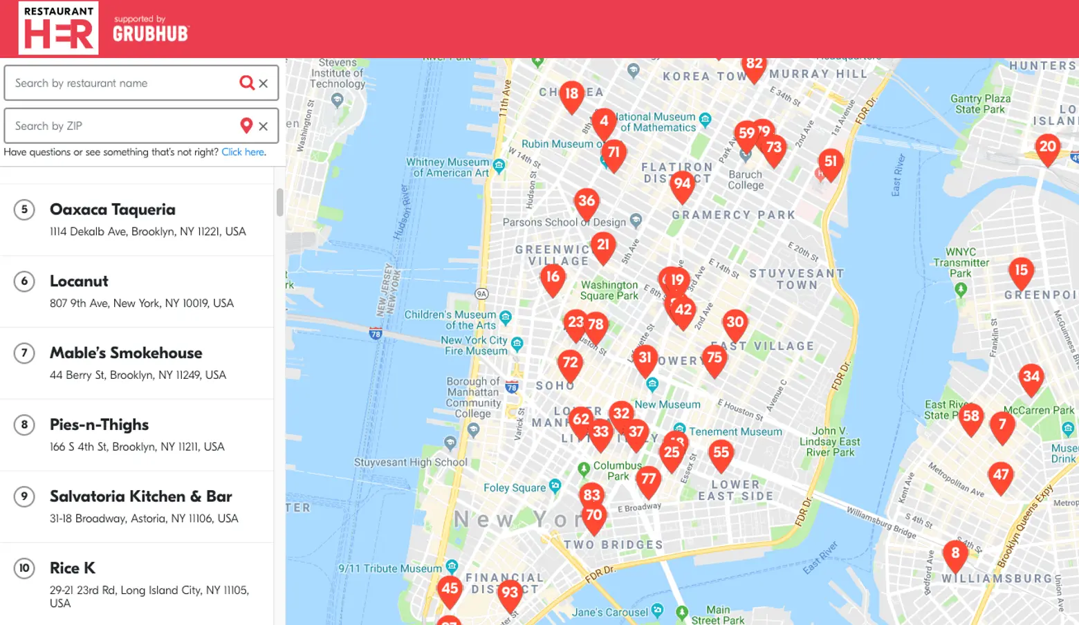Grubhub maps all of the restaurants in NYC run by women